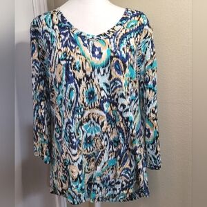 Chico's Tunic Blouse Size 2 (Large) Paisley 3/4 Sleeves